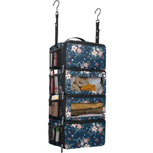 Suitcase Organizer, Travel Luggage Organizer Hanging Shelves Packing Cube Closet/Collapsible Portable Travel Organizer for Carry-on (Small, Berry-S-4 Tier)