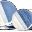 American Atelier Gaia Casual Round Dinnerware Set  16-Piece Stoneware Dinner Party Collection w/ 4 Dinner Plates, 4 Salad Plates, 4 Bowls & 4 Mugs, Blue,7671-16-RB