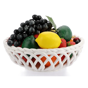 OwnMy Ceramic Fruit Bowl for Kitchen Counter, Decorative Round Ceramic Fruit Basket for Fridge and Home Decors, Large White Fruit Bowl Holder for Kitchen Countertop