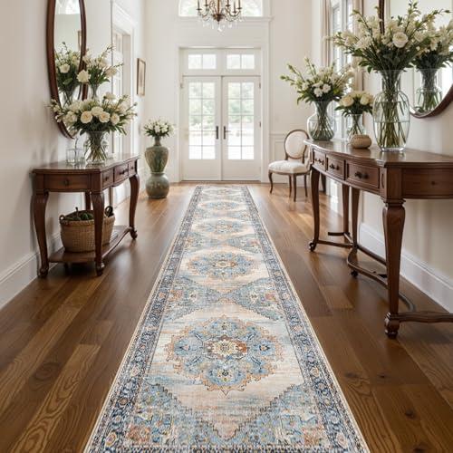 TOPRUUG Washable Runner Rug 3x16 - Hallway Runner Rug Kitchen Rugs and Mats Non Skid Washable Waterproof Carpet Runner for Living Room Bedroom Bathroom (Blue, 3X16)