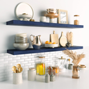 Habudda Floating Shelves, Wall Decor Wood Shelf for Bathroom Bedroom Kitchen Living Room Hanging Mounted Storage, Extra Long 35.5 Inch Set of 2, Wooden Rustic Navy Blue