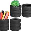 Crtiin 4 Pcs Tire Shaped Pen Holder Car Tire Planter Holder for Men Mechanic Gift Desk Office Home School Accessories Decor Christmas Novelty Funny Supplies Cactus Succulent Planter Pot