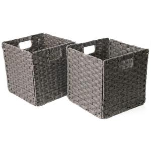 Foldable Synthetic Plastic Wicker Storage Basket with Iron Wire Frame By Blue Ridge Basket Company (Set of 2)