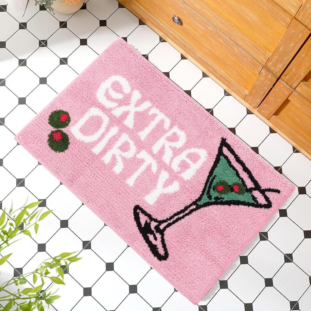 Extra Dirty Martini Bathroom Rugs Cocktail Martini Bath Mat Non Slip Absorbent Shower Bath Party Decorations Washable 20x32 Inch Rugs for Bathroom Kitchen, Bedroom