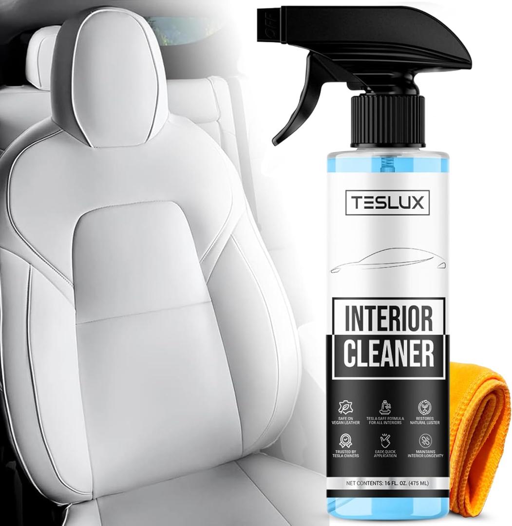 Interior Cleaner For Tesla White & Black Vegan Leather - Stain Remover - Solution for Complete Interior Cleaning - Ideal for Seats, Doors, Console, Dash - Accessories For Tesla Model 3, Y, S, X