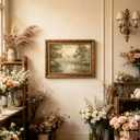 Vintage Gold Framed Swan Lake Wall art, Romantic Landscape Oil Painting Canvas Print, Rural Forest Lake Cottagecore Picture, Rustic Farmhouse Poster Artwork for Living Room Bedroom Bathroom, 24"L x 16"W