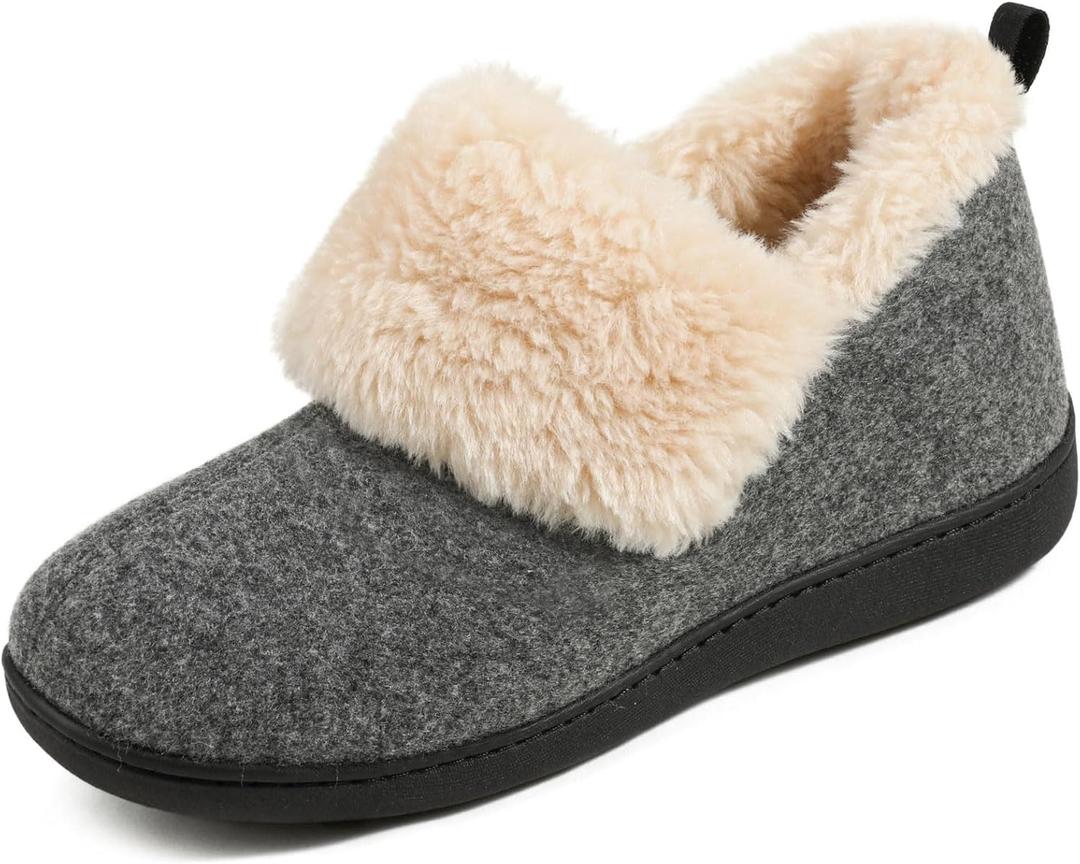 ULTRAIDEAS Women's Fuzzy Memory Foam Bootie Slippers, Cozy House Shoes with Non-Slip Rubber Sole & Grippers, Warm Slipper Socks for Indoor, Gift for Mom (Gray)