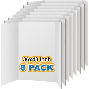 VinTS 8 PCS 36" x 48" Trifold Poster Board White Trifold Foldable Display Poster Board for School Projects, Science Fair,Graduation Exhibitions