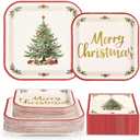Grencian 200Pcs Christmas Party Decorations Christmas Tree Red Border Plates and Napkins Vintage Xmas Tree Tableware Sets for Xmas Winter Holiday Dinner Party Supplies Serves 50
