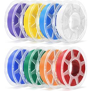 Pre-Dried PLA Basic 8x250g Bundle with Spool for Bambu Lab 3D Printers, Multicolor 1.75mm 3D Printing Filament, White+Red+Pumpkin Orange+Yellow+Mistletoe Green+Cobalt Blue+Cyan+Purple