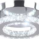 HOPGGIE 7.9 Inch Modern Crystal Ceiling Light Fixtures LED Mini Crystal Chandelier Flush Mount Ceiling Lamp for Bathroom, Kitchen, Bedroom, Hallway, Staircase (Cool White)