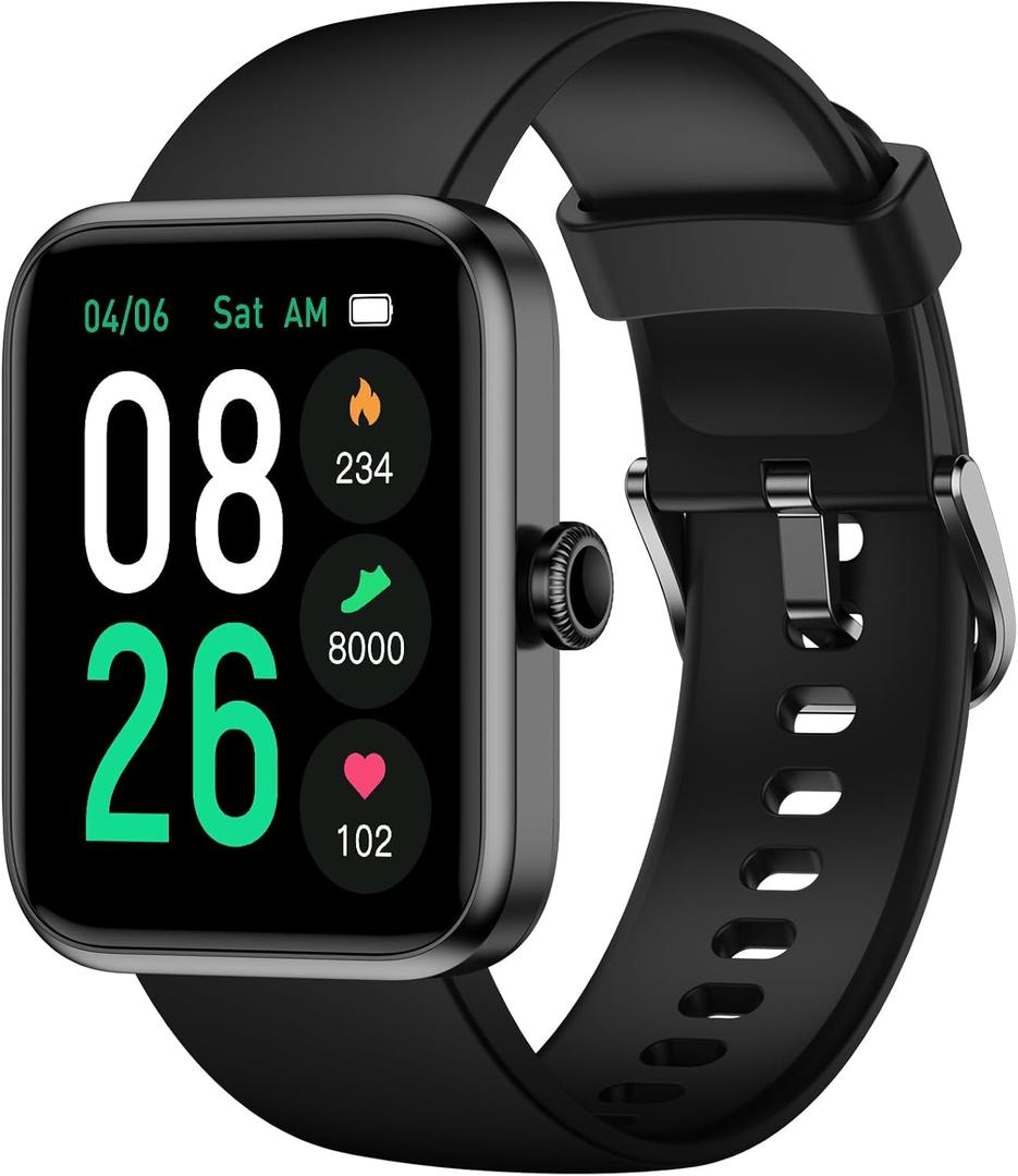 Smart Watch, Fitness Tracker with 45mm Touchcreen, Heart Rate Monitor, Blood Oxygen, Sleep Tracking Fitness Watch IP68 Waterproof Smartwatch for Women Men Compatible with Android iOS (Black)