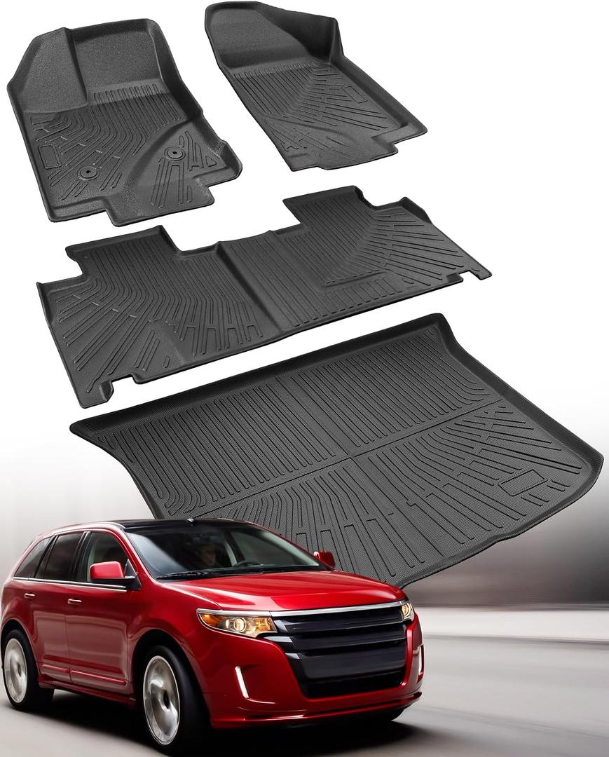 Floor Mats & Cargo Liner for Ford Edge 2007-2014 & for Lincoln MKX 2007-2015, All Weather Waterproof Car Mats Tech, Automotive Car Mats for Edge/MKX Car Accessories Black 2008 2009 2010 2011 2012 2013