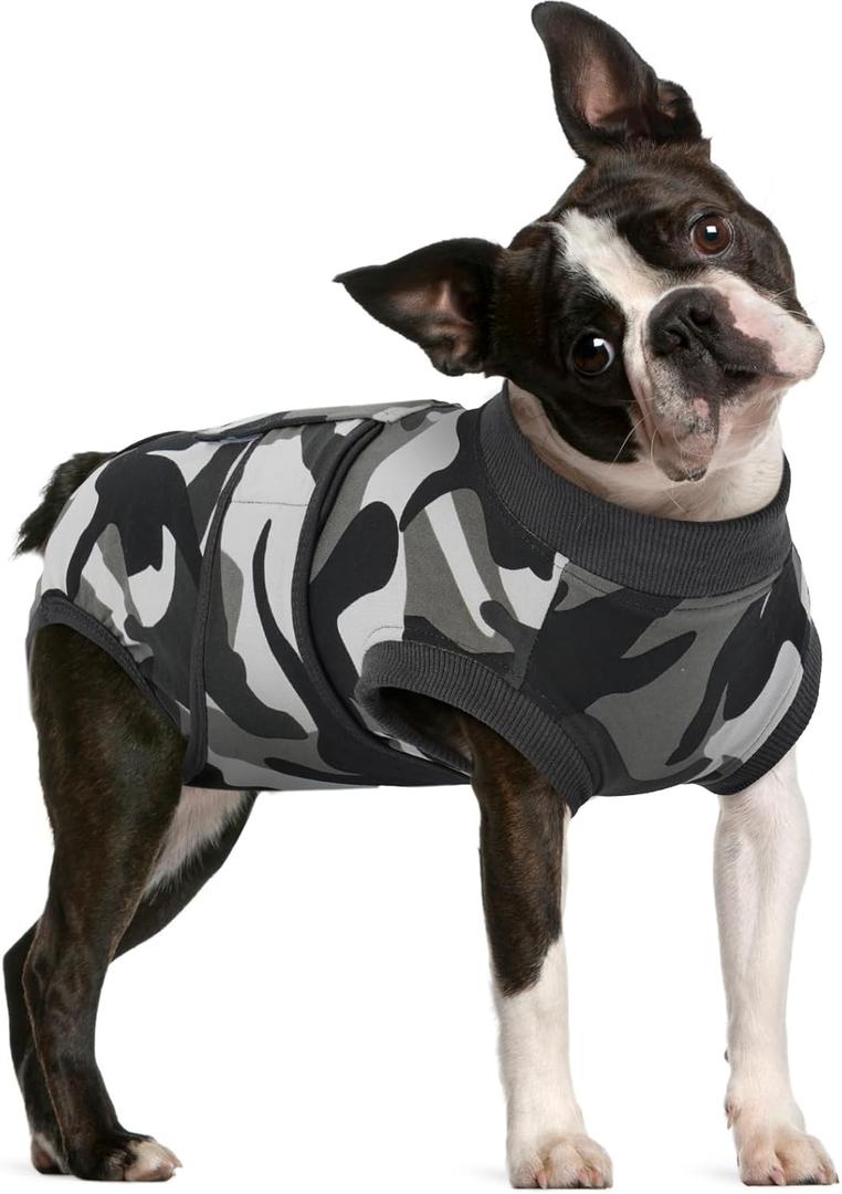FUAMEY Dog Recovery Suit Male,Dogs Surgery Neuter Suits Puppy Spay Shirts for Female Protect Dog's Skin Anti Licking Abdominal Wounds Doggie Onesie Pet Bodysuit Alternative to Cone Grey Camouflage, Large