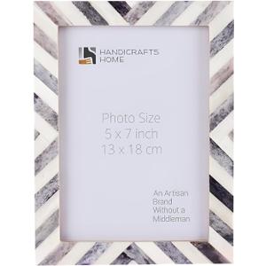 Handicrafts Home 4x6 Grey & white Picture Frame, Christmas Decor Handmade chevron Bone Inlay Photo Frame for Modern Farmhouse Decor, Minimalist Wall Decor, Neutral Home Aesthetic, Rustic Shelf Styling, Wedding Gift, Vintage Living Room Decor & Desk Picture Frame