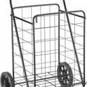 Whitmor Extra Large Utility Foldable Shopping Cart with Wheels, 100 Lb Capacity, Heavy Duty Grocery Cart with Steel Frame, Foam Handle, Rolling Collapsible Utility Trolley for Grocery, Laundry, Black