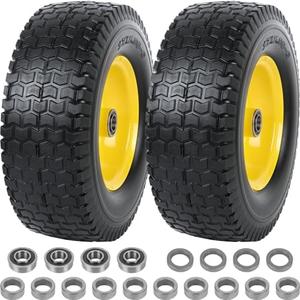 AR-PRO (2-Pack) 13x5.00-6 Flat Free Tire and Wheel Assembly, 3" Centered Hub, 3/4" Extra 5/8" Bearing, 13x5-6 Solid Turf Tires with Rim, Replacement Zero Turn and Riding Lawn Mower Front Wheels