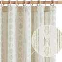Jinchan Boho Curtains for Living Room Farmhouse Sage Green Curtains 84 Inch Length 2 Panels for Bedroom Geometric Striped Light Filtering Window Drapes Rod Pocket Sage Green on Beige