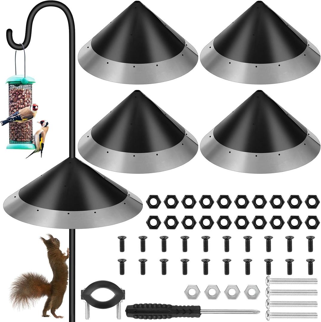 Qualirey 4 Pieces Squirrel-Proof Bird Feeder Baffle Set with Metal Frame for Shepherd's Hook House Guard Outdoor Courtyard