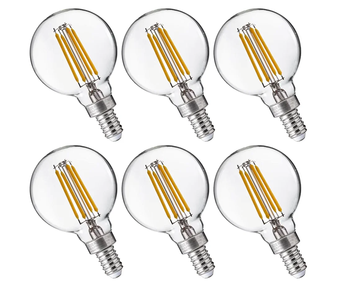 FLSNT G16.5 Dimmable LED Candelabra Bulbs 60W Equivalent, LED E12 Chandelier Light Bulbs, 550LM, CRI90, 5.5W, AC 120V, 6 Pack, 2700K Soft White