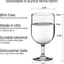 US Acrylic Stackable 8 ounce Plastic Wine Stems in Clear | Set of 8 Reusable, BPA-free, Made in the USA, Top-rack Dishwasher Safe