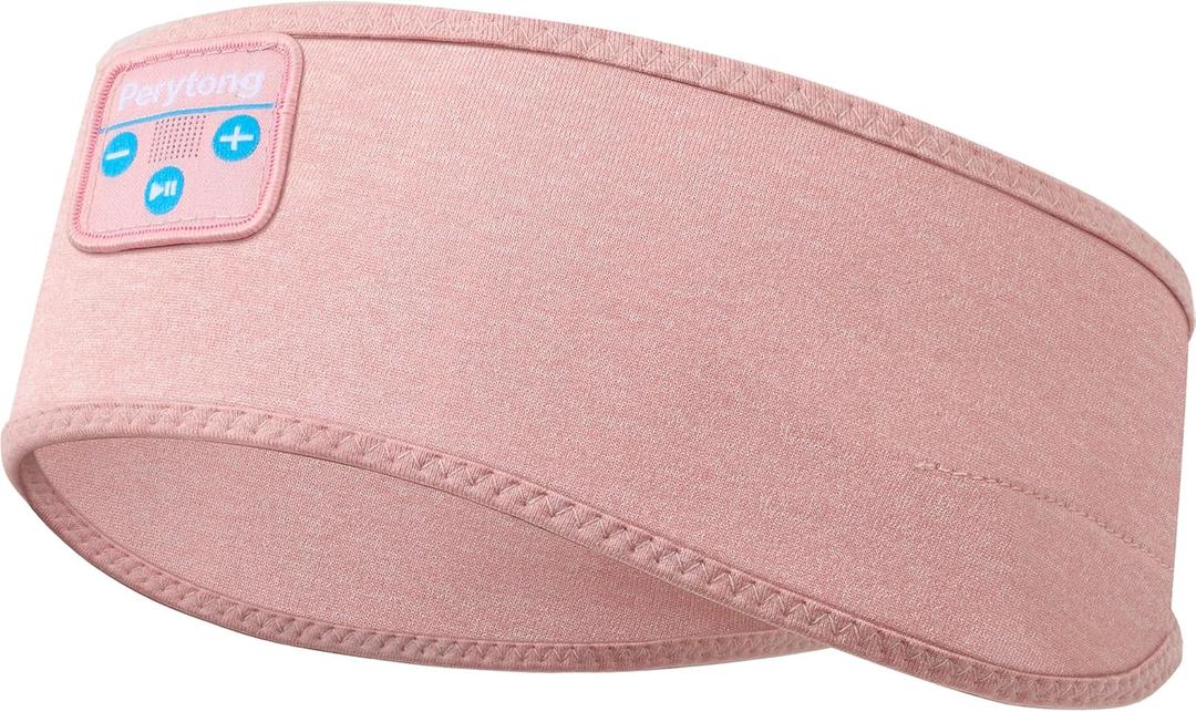 Perytong Sleep Headphones - Headband Headphones - Bluetooth Headband Sleeping Headphones for Side Sleeper, Elastic Music Headphone Band Cozy ASMR Wireless Eye Mask Tech Gadgets Gifts for Women Men (Light Pink)