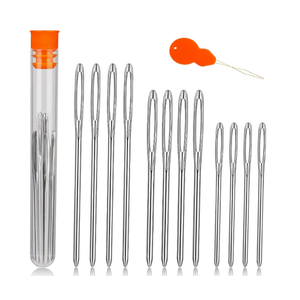 12 Pcs/3 Sizes Large-Eye Blunt Needles, Steel Yarn Needle with Needle Threader, Tapestry Needle for Sewing Crochet Knitting Embroidery (Silver 2.08in/2.36in/2.76in)