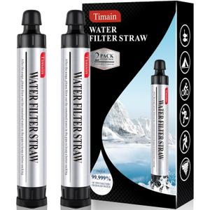 Timain 2 Pack 4-Stage Filtration, High Flow Rate Water Filter Straw, Water Purifier Survival for Emergency Kits, Travel, Camping, Hiking, Fishing, Hunting