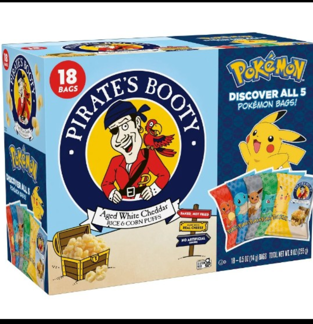 Pack of 3, Pirate's Booty Aged Chips White Cheddar Puffs Snack Multipack Pokemon - 9oz/18ct, 01/26/26