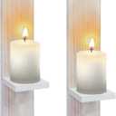 Wall Candle Sconces Set of Two, Wash White Wood Wall Candle Holder Decor, Farmhouse Wooden Candle Holder Decor for Fireplace, Hallway, Living Room, Bedroom