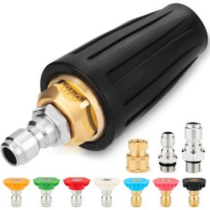 Twinkle Star Pressure Washer Tips Turbo Nozzle, 4000 PSI Max, 360Rotating Spray Turbo with 7 Spray Nozzles, Turbo Nozzle 1/4 and 3/8 Quick Connector for Cleaning Brick, Concrete (4.0 GPM)