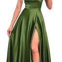 IIF Bridesmaid Dresses with Slit Satin A Line Spaghetti Strap Formal Prom Evening Party Gown with Pocket IIF023 (12, Olive Green)