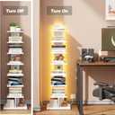 TUTOTAK Narrow Bookshelf, 8-Tier Bookcase with LED Lights, Spine Book Shelf for Small Space, Corner Standing Shelf for Living Room, Office, Study, Entryway, White BS06BW008L