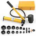 15 Ton Hydraulic Knockout Punch Kit, Knock Out Set with 10 Dies1/2" to 2" Conduit Hole Cutter Set, Heavy Duty Hole Cutter for Steel, Stainless Steel, Aluminum & Plastic