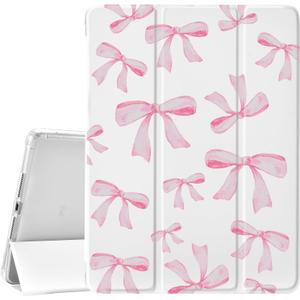 JOYLAND White Pad Case for iPad Pro 12.9 Inch 2018/2020/2021/2022,with Pencil Holder-Auto Wake/Sleep,Cute Bow Anti-Scratch Shockproof Premium Folio Stand Case, W-Pink bow
