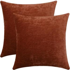 Terracotta Cozy Soft Throw Pillow Covers Decorative Chenille Square Couch Cushion Cases for Sofa Decor, Set of 2, 20 x 20 Inches