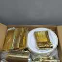 BESTVIP 350PCS Gold Plastic Dinnerware Set, Disposable Party Plates for 50 Guests, Include: 100 Plastic Plates, 50 Pre Rolled Napkins with Gold Silverware, 50 Cups