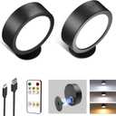 EZVALO LED Wall Mounted Lights, 5500mAh Rechargeable Wall Sconces Lamp, 3 Color Temps & Remote and Touch Control, 360Rotation Dimmable Cordless Wall Light for Bedroom Reading Study Bedside (2 Pack) (Black)