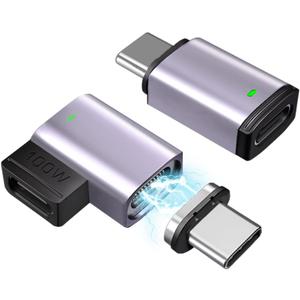 USB C Magnetic Adapter Straight + Magnetic USB C Adapter Right Angle 100w Fast Charging 11Pins 480Mbps Data Transmission Compatible with MacBook Pro/Air and More Type C Devices