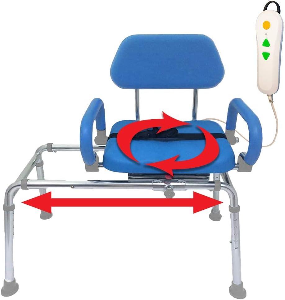 Platinum Health Carousel Sliding Shower Chair Transfer Bench with Swivel Seat, PowerSlide Capability, Push Button Powered Travel, Premium Padded Bath Bench, for Handicap & Seniors, Blue