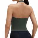 SUUKSESS Women Halter Tank Tops Deep V Neck Wrap Workout Crop Top Yoga Padded Bra