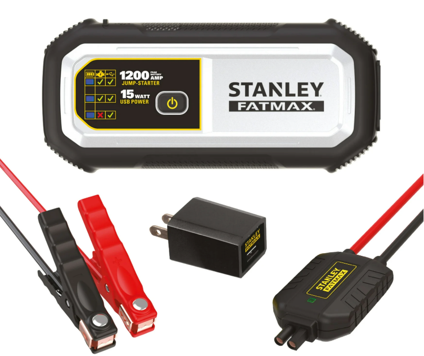 Stanley FatMax 1200A, Lithium Jump Starter with 15 Watt USB-A and USB-C Power, Includes clamps