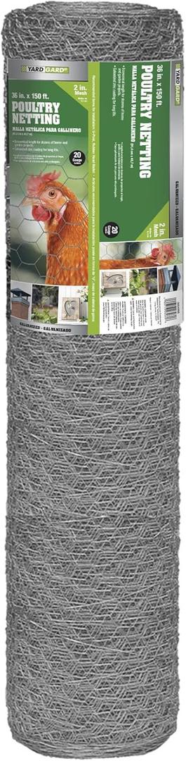 YARDGARD  2 in. Twisted Mesh Wire Fence  36 in. x 150 ft. 20Gauge Galvanized Steel  for Poultry Netting | Chicken Coops | Garden Protection and Plant Support