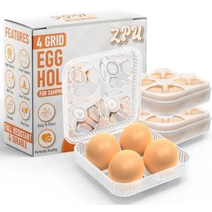 ZPU Egg Holder Camping, 1Pcs 4 Grid Egg Container, Plastic Egg Carrier for Camping Picnic Travel Outdoor Refrigerator Kitchen, Clear White