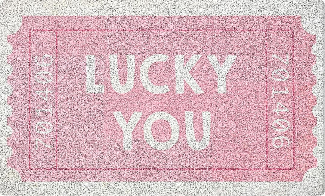 SNNDER Trendy Retro Pink Door Mat, Funky Retro Lucky You Tickets Doormat for Front Door Porch Indoor Outdoor Outside Entrance, Pink Welcome Mats Doormat Outside, 17x30 Inch