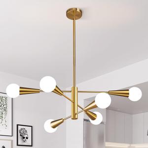 KAISITE Sputnik Chandelier Modern Gold Chandelier 6-Light E26 Mid Century Ceiling Light Fixture Height Adjustable Hanging Pendant Lighting for Dining Room Kitchen Island Bedroom Office