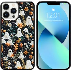 Cute Small Spooky Halloween Ghost Phone Case, Flower Ghost iPhone 13 Pro Max Case, Non-Slip Pattern Design, Soft Silica Gel Frame Support Phone Case for Teen Girls and Boys, Women and Men