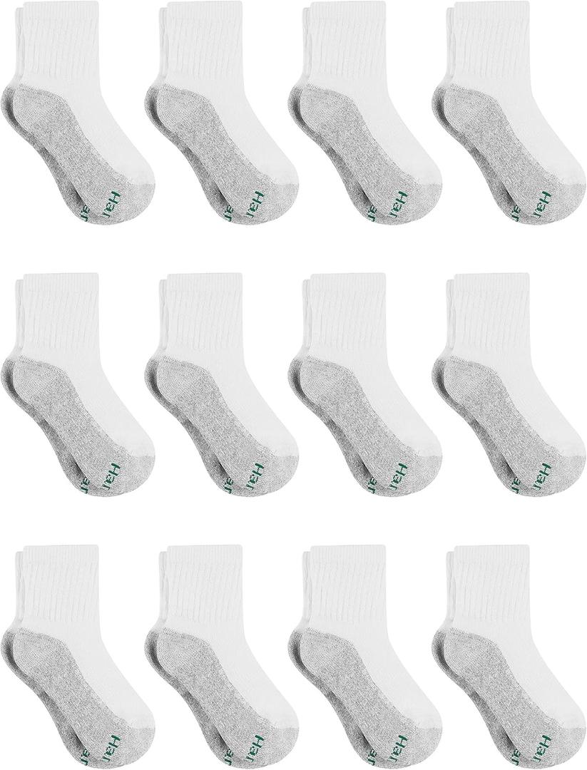 Hanes Boys Socks, Double Tough Cushioned Ankle And No Show, 12-pair Packs Athletic-socks, Ankle - White/Grey Bottom - 12 Pack, Large US