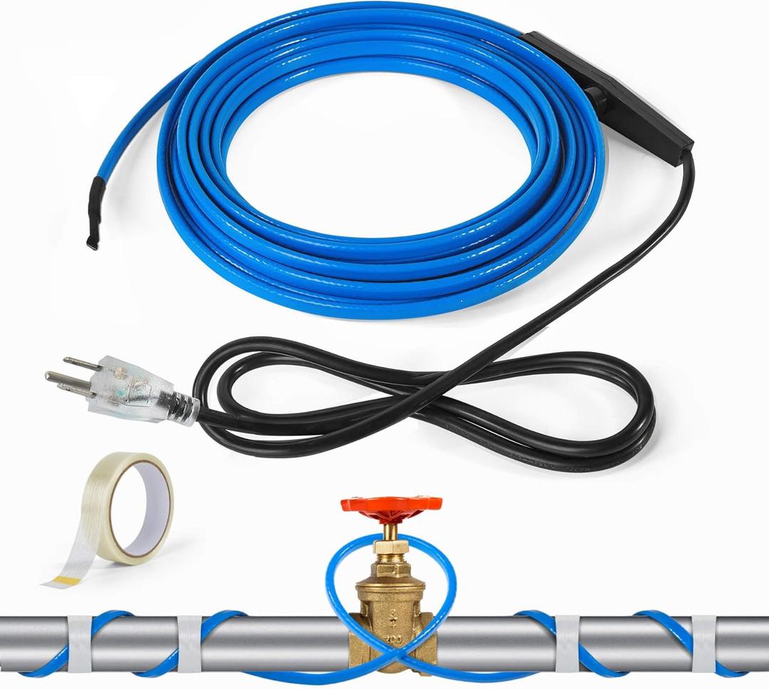6Ft Heat Tape for Water Pipes, Self-Regulating Pipe Heat Cable with Thermostat, Freeze Protection Water Pipe Heating Cable with Fiberglass Tape, 7.6w/ft, 120V, ETL Listed