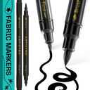 ARTISTRO 2 Black Dual-Tip Fabric Markers - Fabric Decorating Kit - Permanent for Clothes - Acrylic Paint Pens for Sneakers, Bags, Shoes, Textile, Canvas, Sewing, Craft, DIY - Brush and Fine Tip